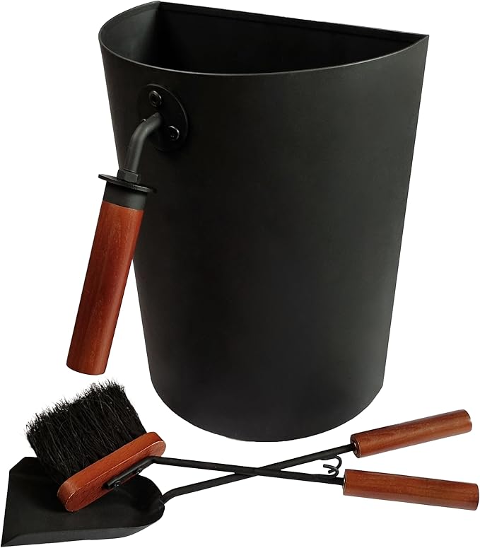Metal ash can with brush and shovel; chimney care