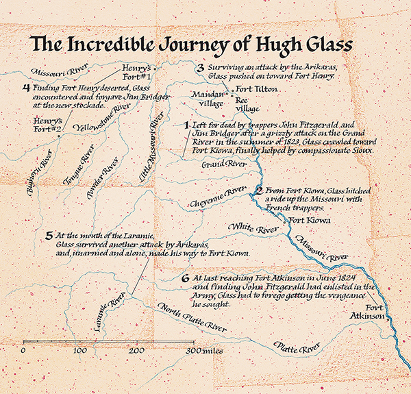 The incredible journey of Hugh Glass map