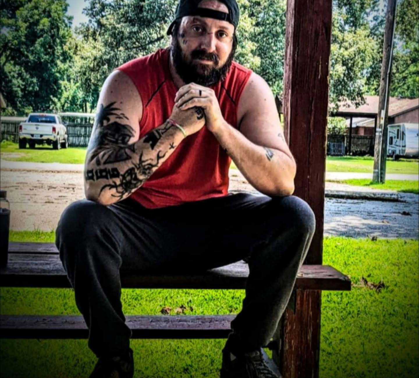 Bench progress photo in red shirt
