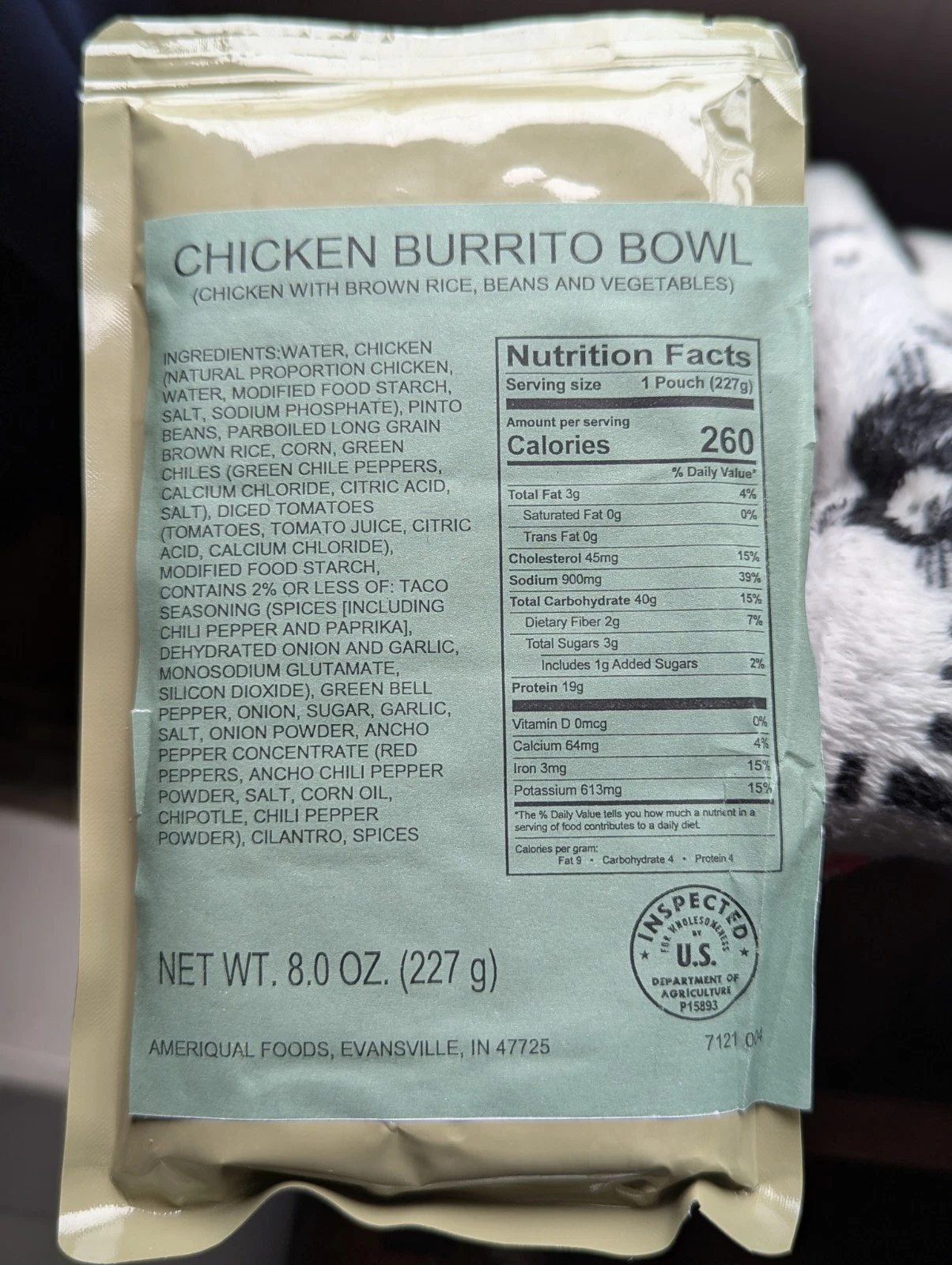 MRE Chicken Burrito Bowl field meal